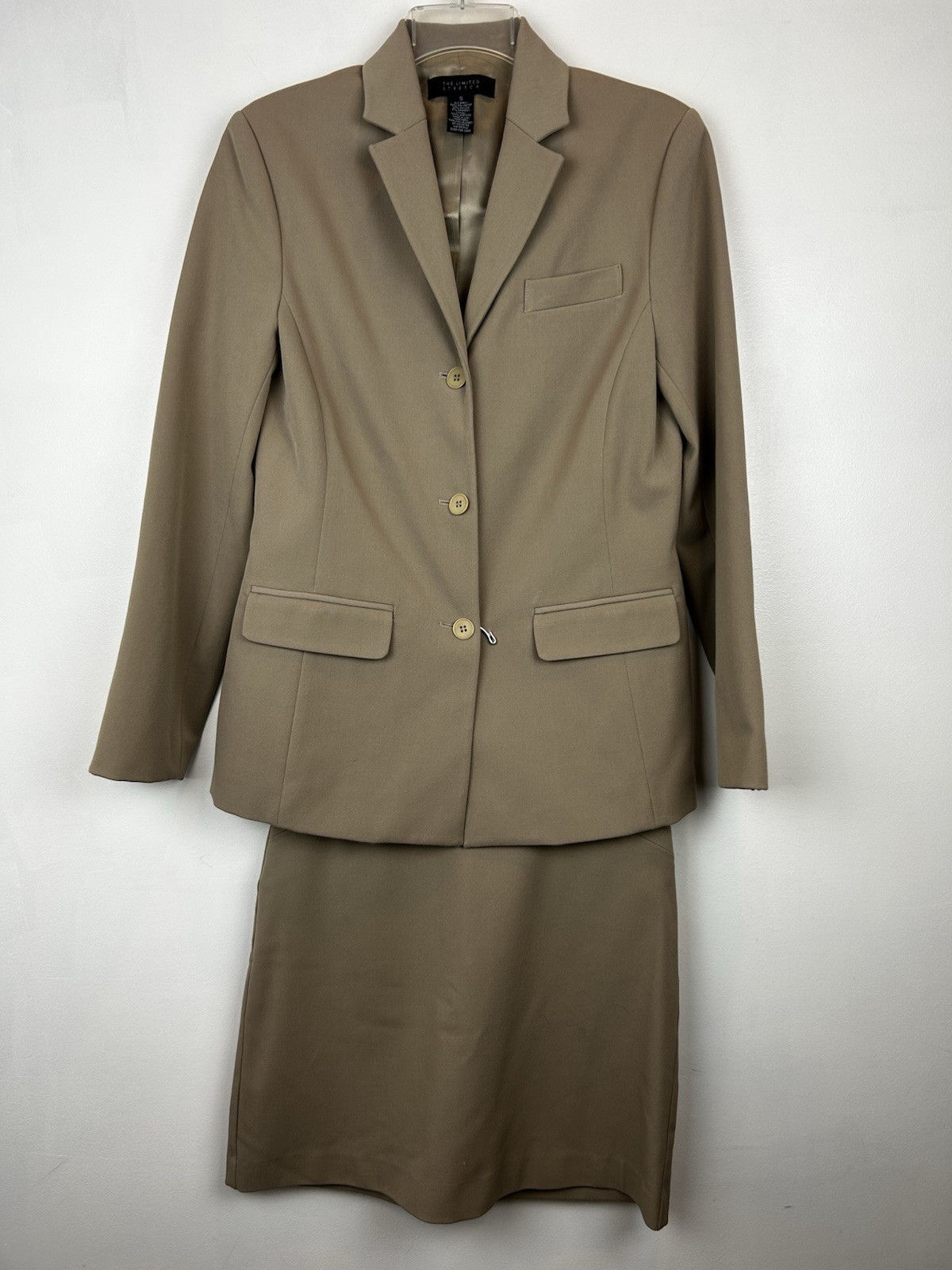 Vintage Skirt Suit Set Women 2 Mini Beige Blazer Stretch Capsule Minimalist