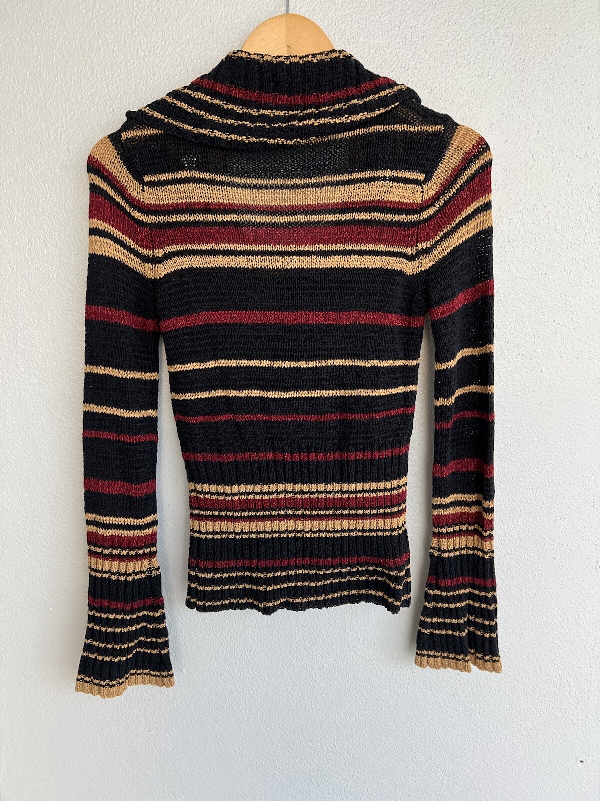 VTG Arden B Striped Metallic Acrylic Flare Sleeve cowl neck sweater top Shirt M