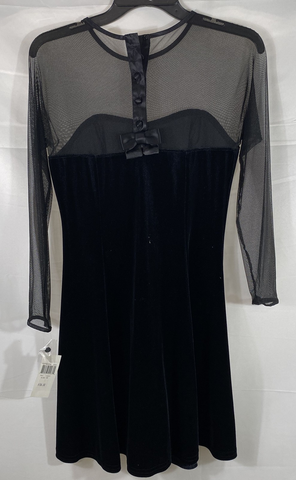 Vintage Y2K CDC Petites Women’s Black Velvet Sheer Mesh Long Sleeve Dress NWT 12