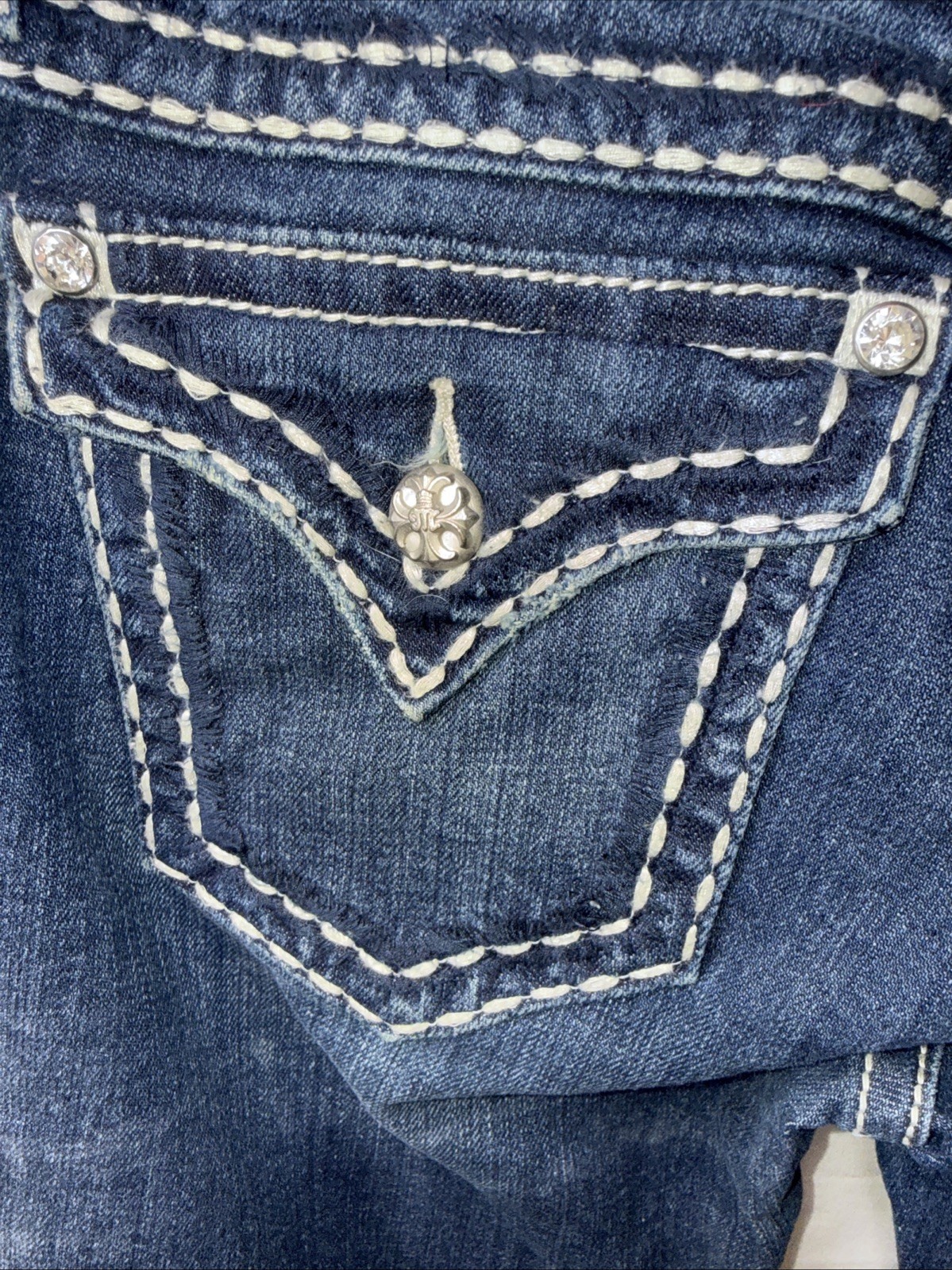 Miss Me Women 27 Boot Cut Dk Wash Jeans Embellished Pockets JP5014 PreO V Gd