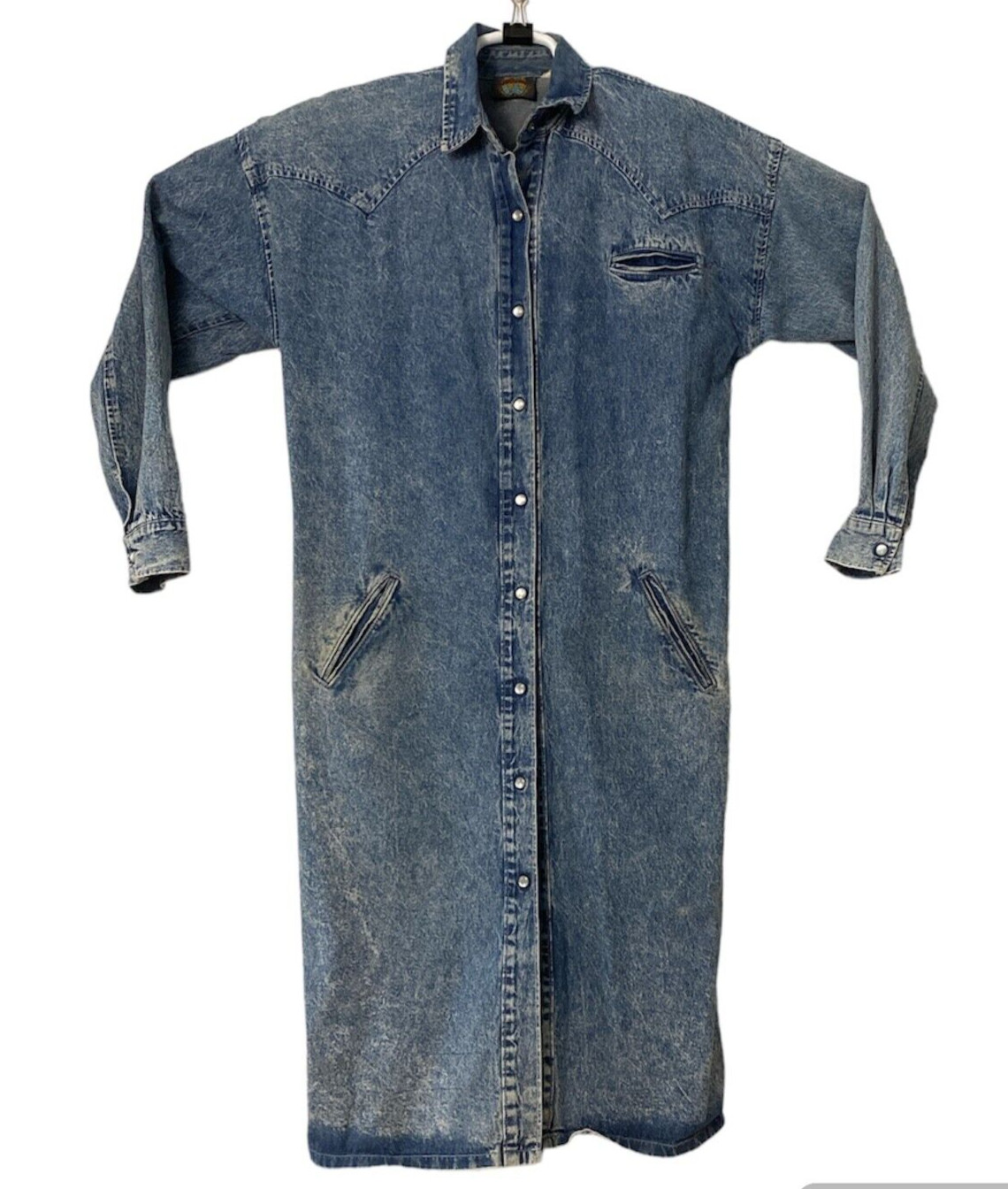 Vtg Jou Jou Women’s Denim Jean Trench Coat Duster 100%Cotton Dress Jacket Size1X