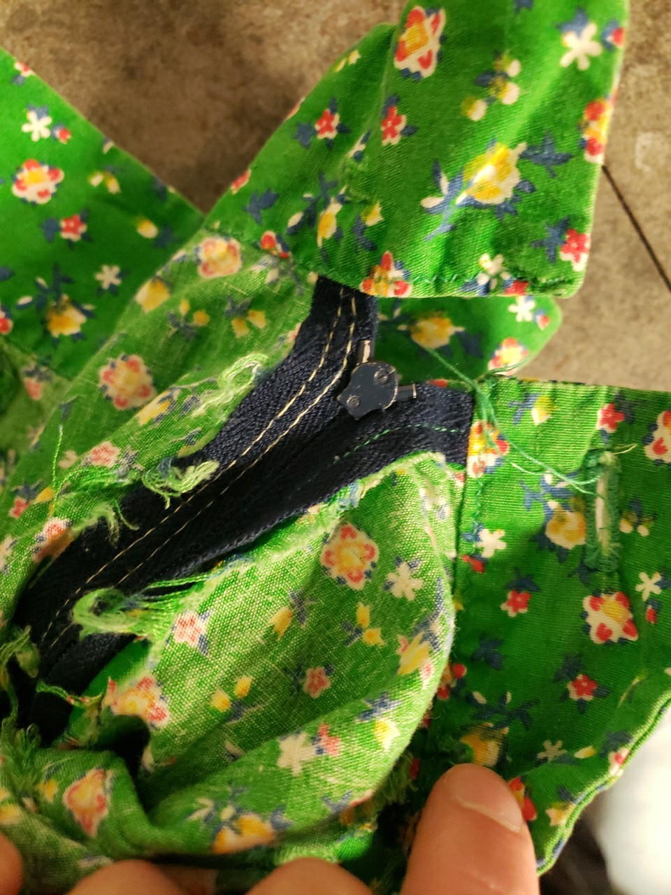 Vtg 1970s Floral Top Skirt Set Dress Small Hippy Prairie Handmade Green Peasant