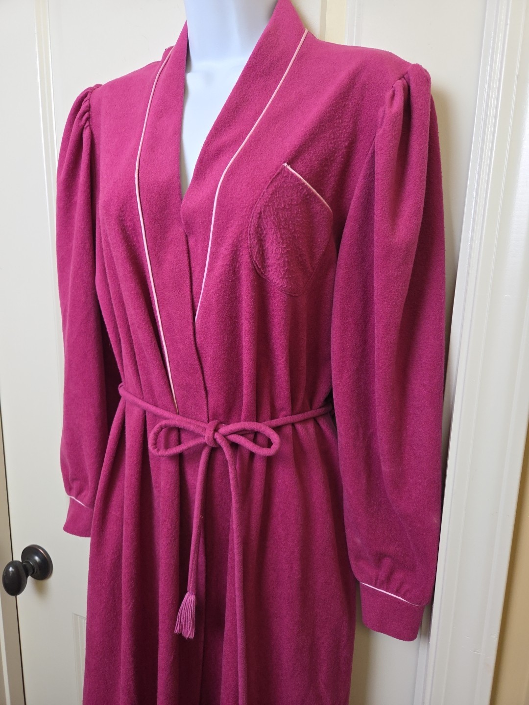 Vintage 70s Velour Robe Dressing Gown Hot Pink Fleece Size 13 Jennifer Dale