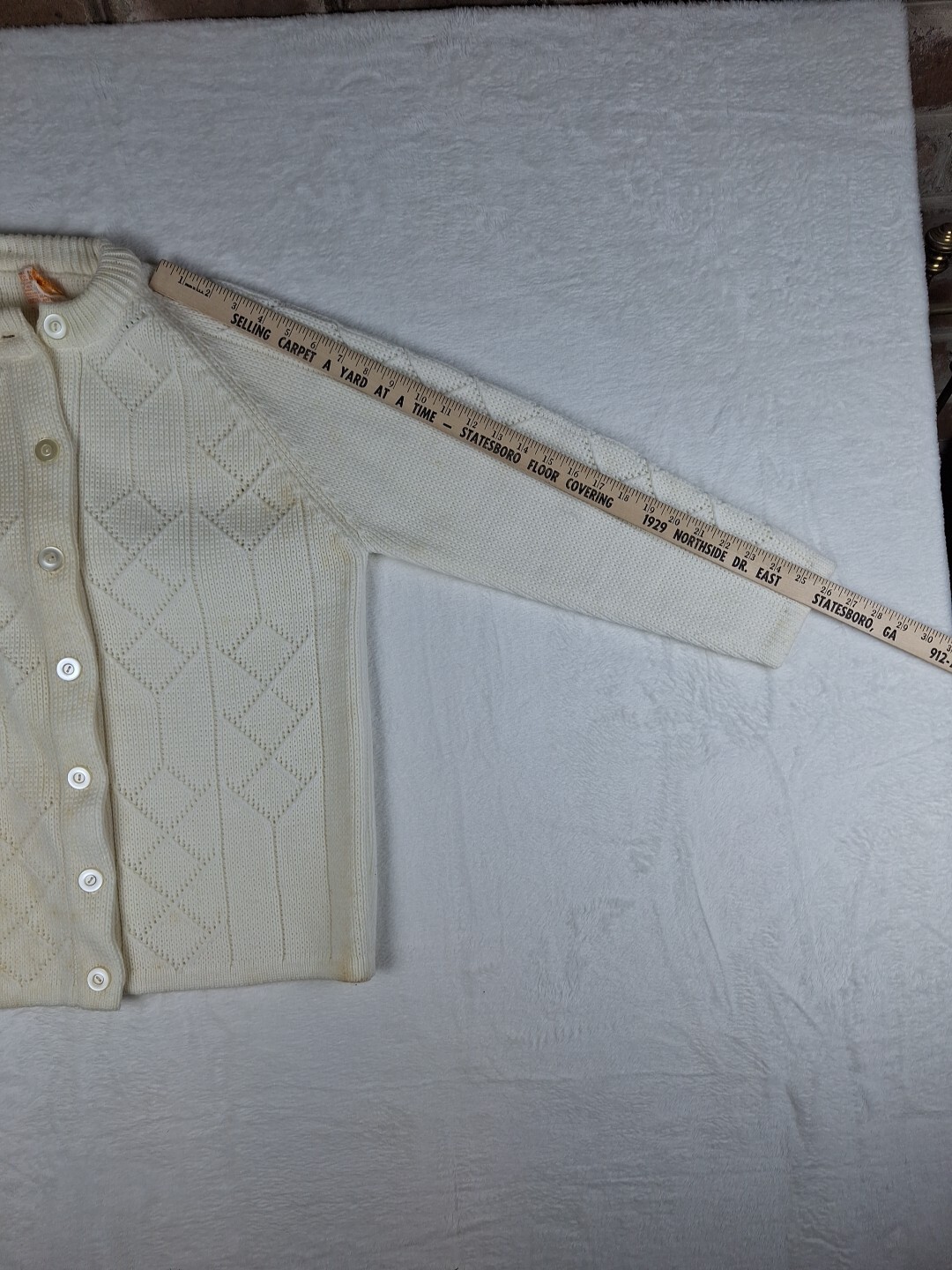 Vintage 60s Sears Womens Cardigan Button Up Sweater Knit Acrylic White Size 38