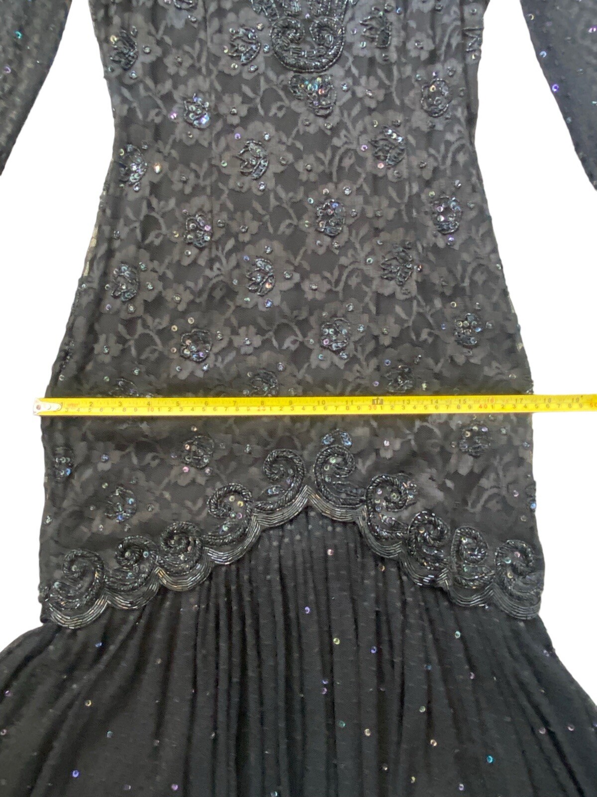Vintage JUDITH ANN Creations Black Beaded Prom Formal Dress Gown S 80s 90s