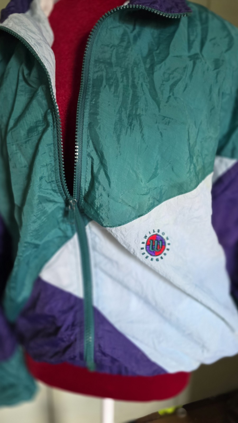 VTG Wilson 80’s Color Block Track Windbreaker Jacket SZ SM Purple Green White 🎾