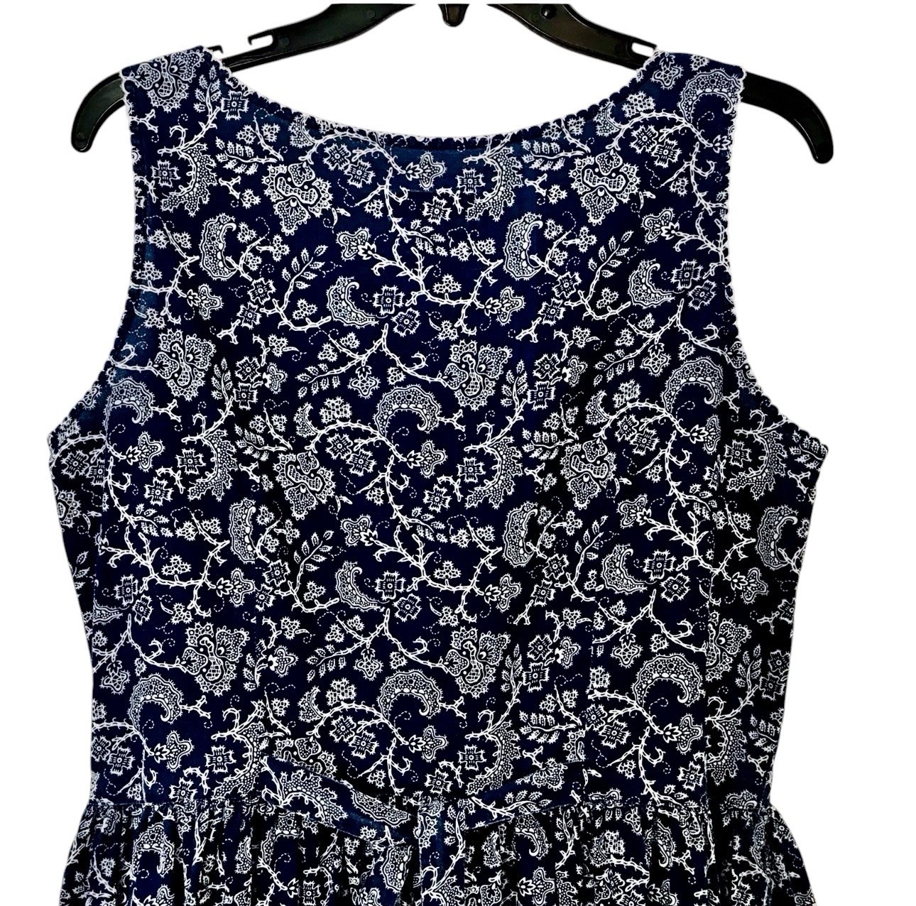 Esprit Vintage 80’s Womens 11/12 Navy White Floral Batik Print Tank Style Dress