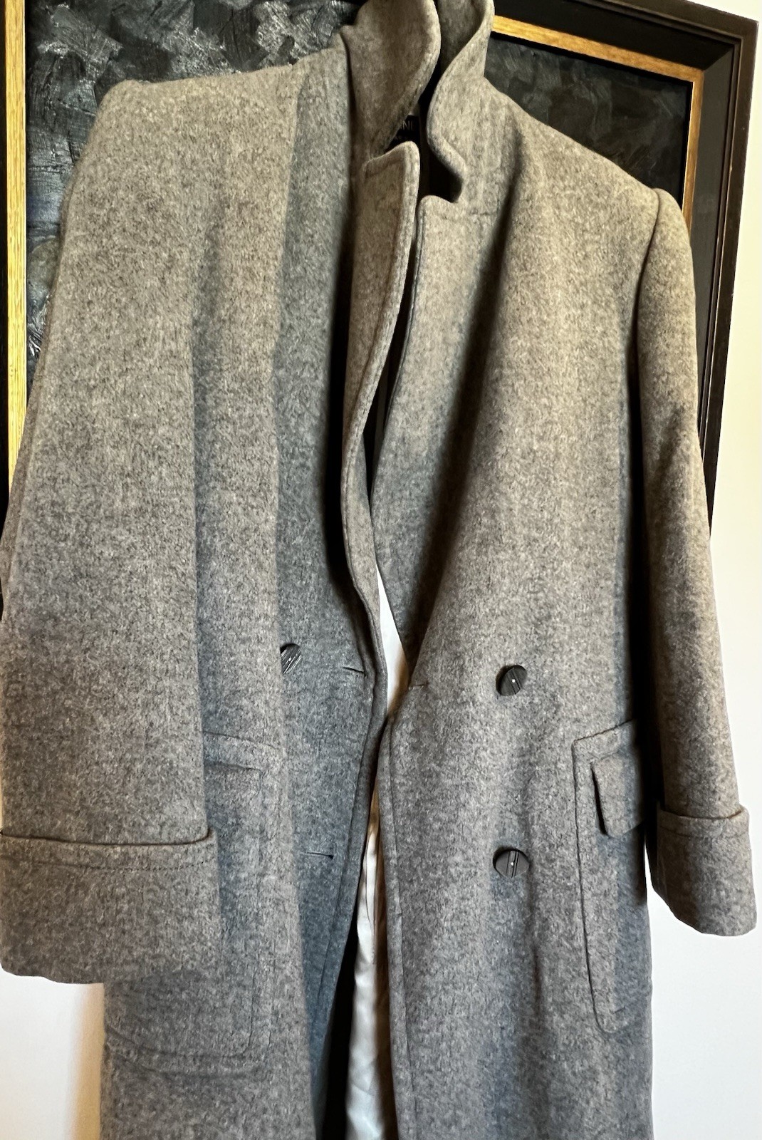 Celine Paris Gray Cashmere Wool Long Women Coat Made In France Padded Shoulders
