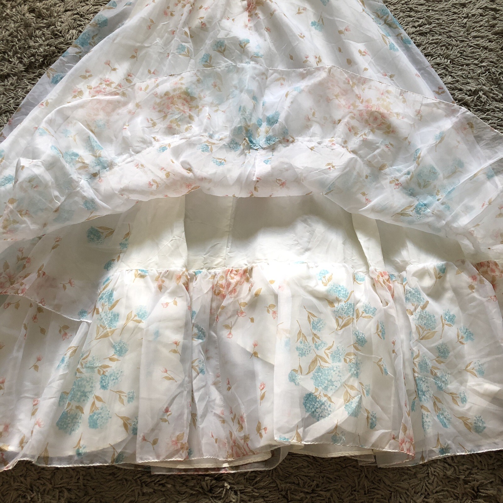 ILGWU Maxi Dress Ruffles Brunch Prom Gown Floral Easter Bridal Prairie Vintage