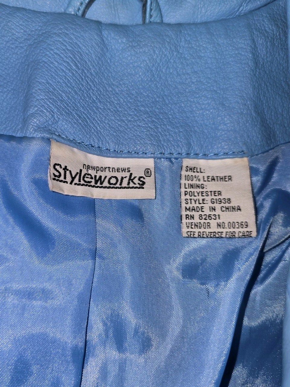 Vintage Newport News Styleworks Womens Blue Leather Blazer Jacket Size 16