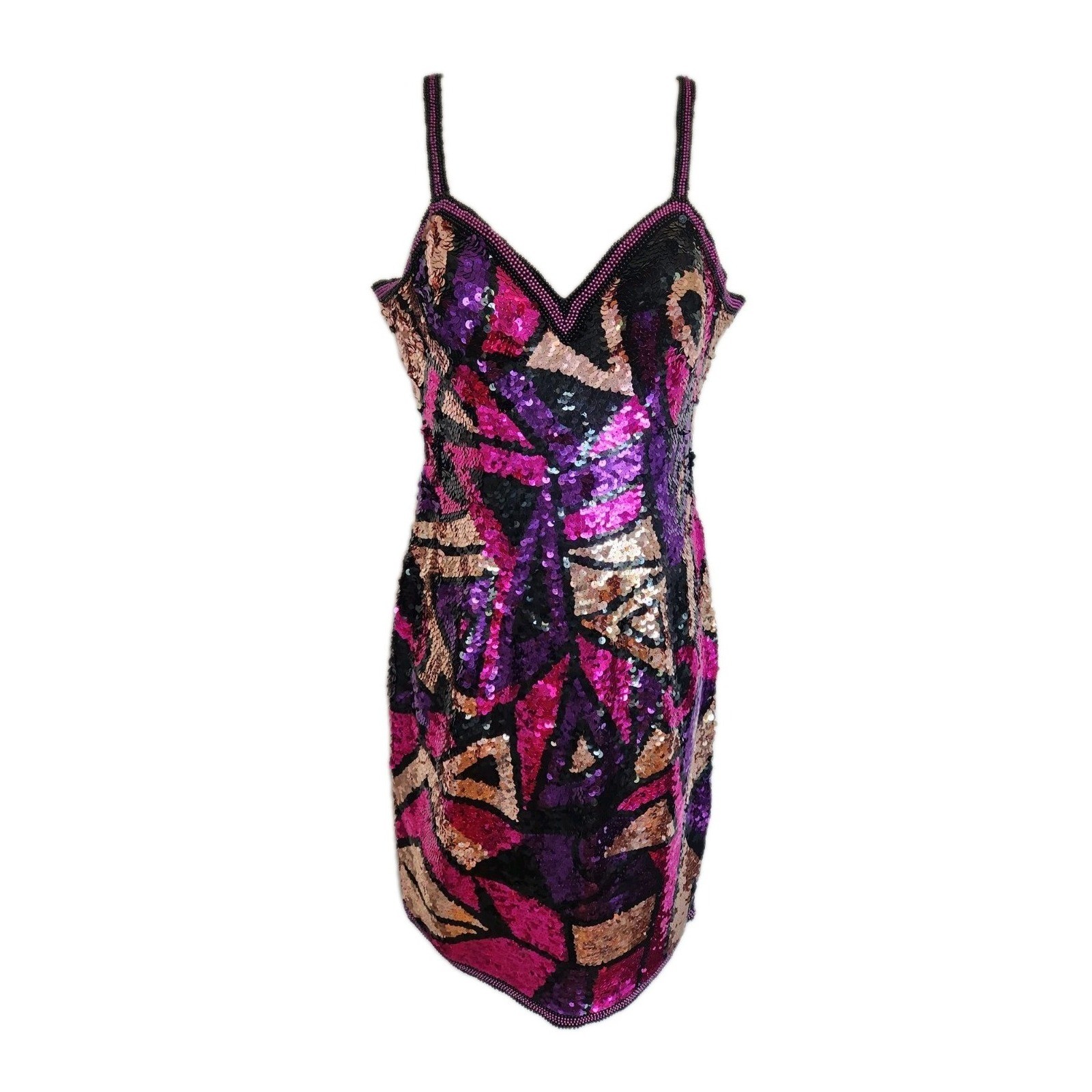 VINTAGE Alyce Designs Size 10 80s 90s Silk Sequin Beaded Mini Dress