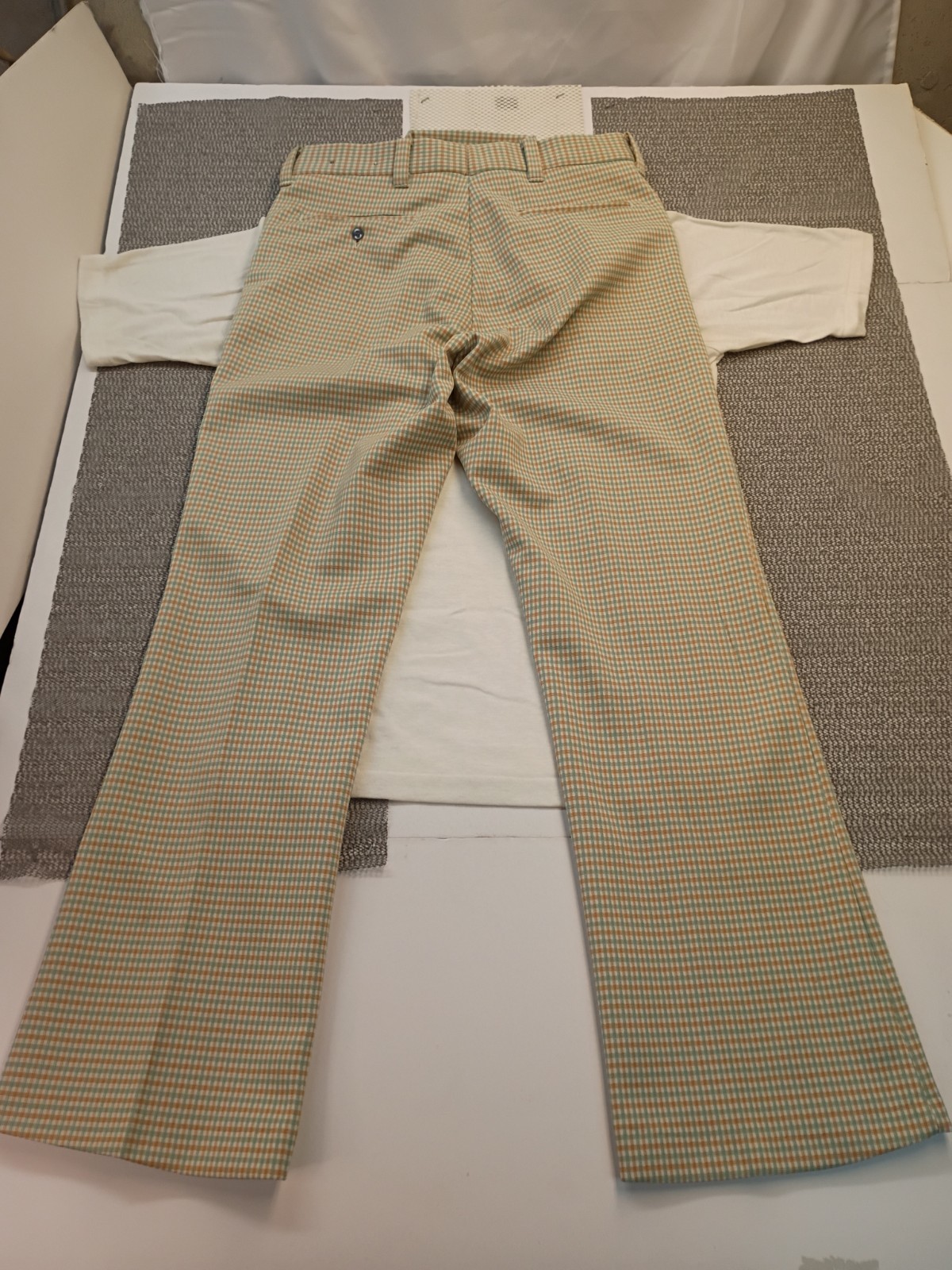 VTG 70s John Blair Menswear 2-piece Matching Set Plaid Flare Bell Bottoms W Polo