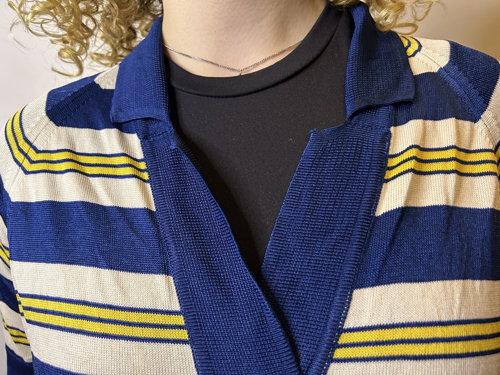 Vintage Australian 70s David Keys Connie Style Cardigan Blue Striped Knit AU 14