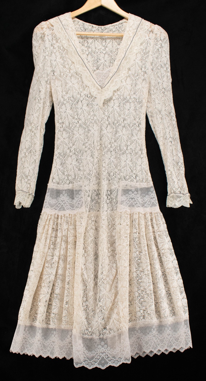Vintage Pauli T Romantic Victorian Ivory Lace Caplet Drop Waist Dress Women’s S