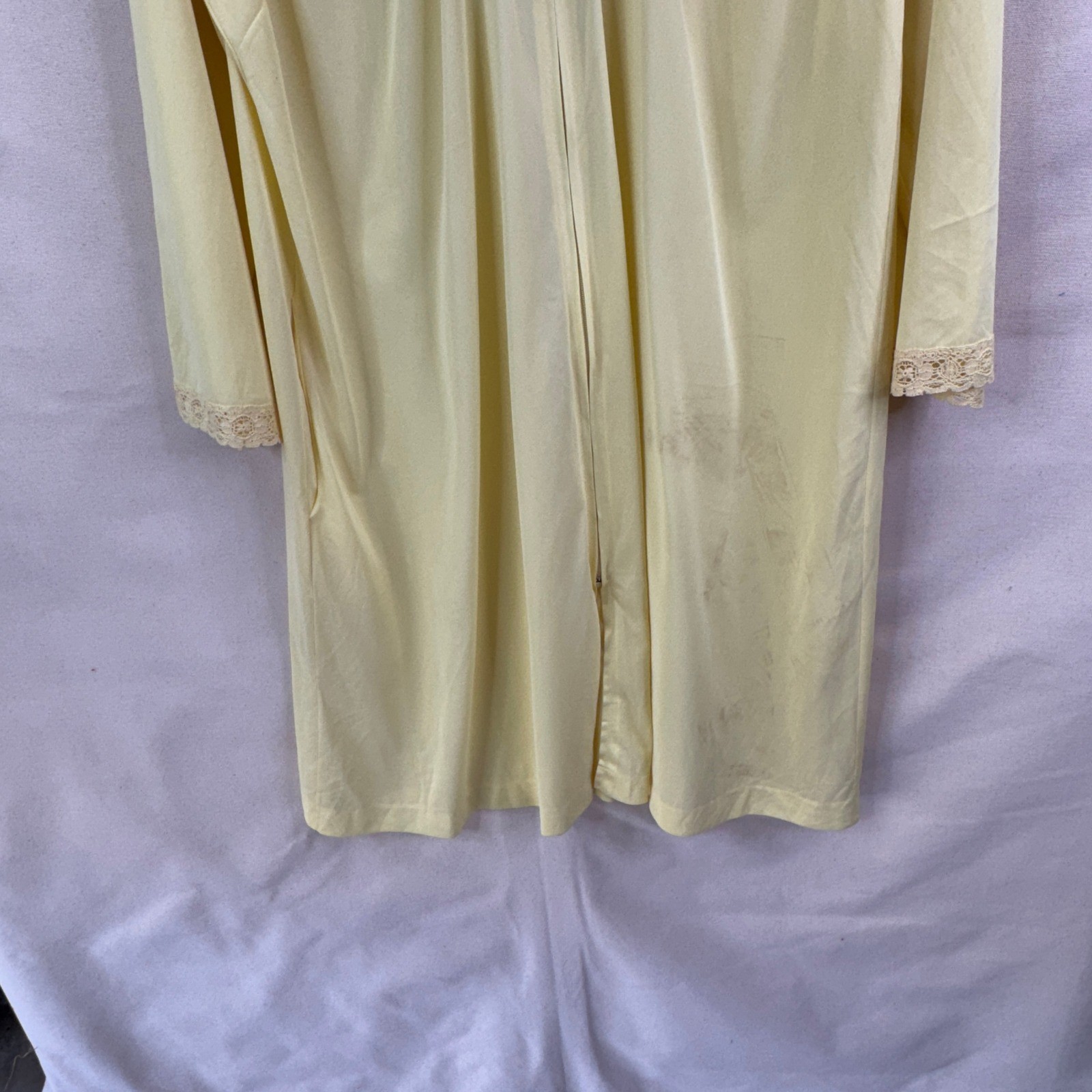 Gossard Artemis Zip Front Robe Large Yellow Vintage Lace Trim Loungewear *Stains