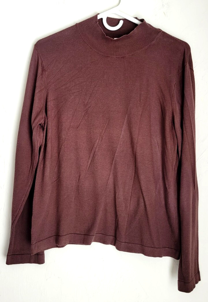 Talbots Sweater vintage 80s modal cotton mock neck size Petite L brown