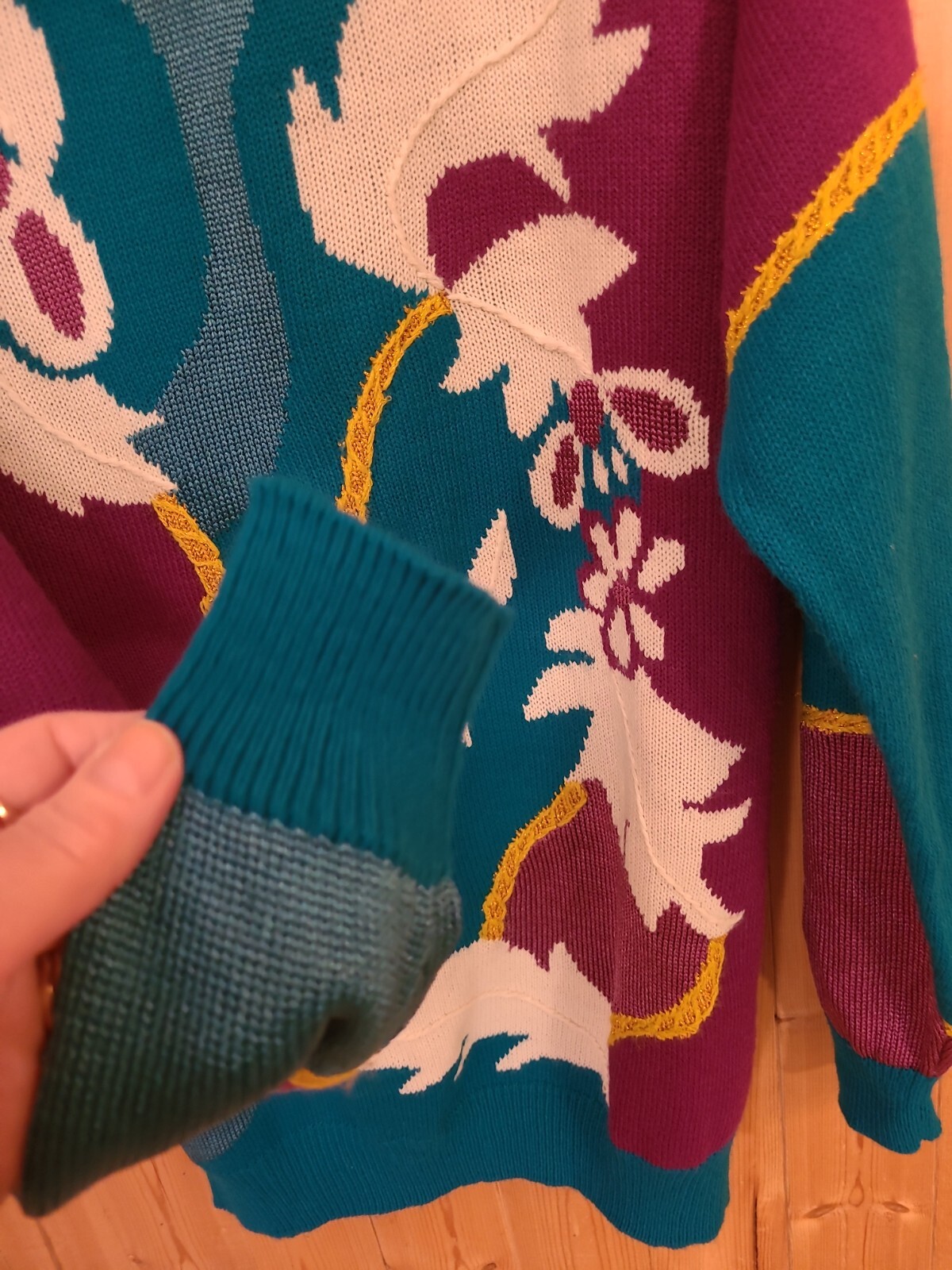 Vintage 80’s Sweater Purple Turquoise Women’s Size L Pyke Limited Bright Bold