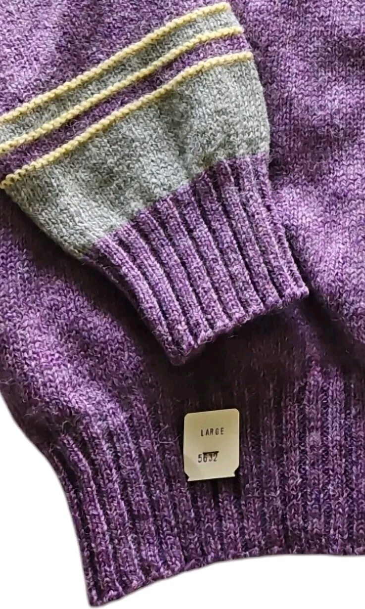 VTG NOS 70s Prego II Preppy Purple Shetland Wool Blend Pullover Sweater Large
