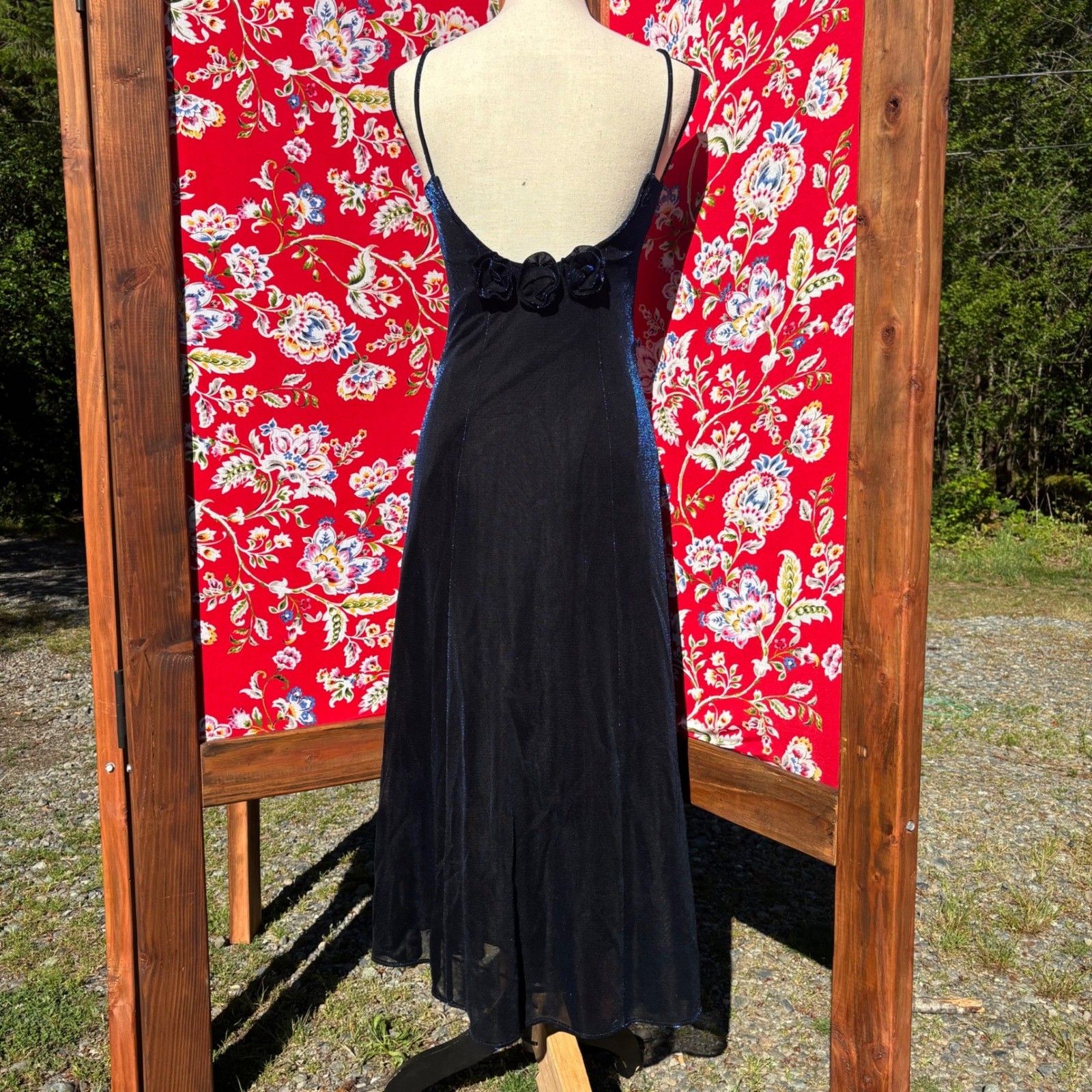 VTG Black+Blue Iridescent Whimsigoth Formal Wedding Guest Maxi Dress Size S