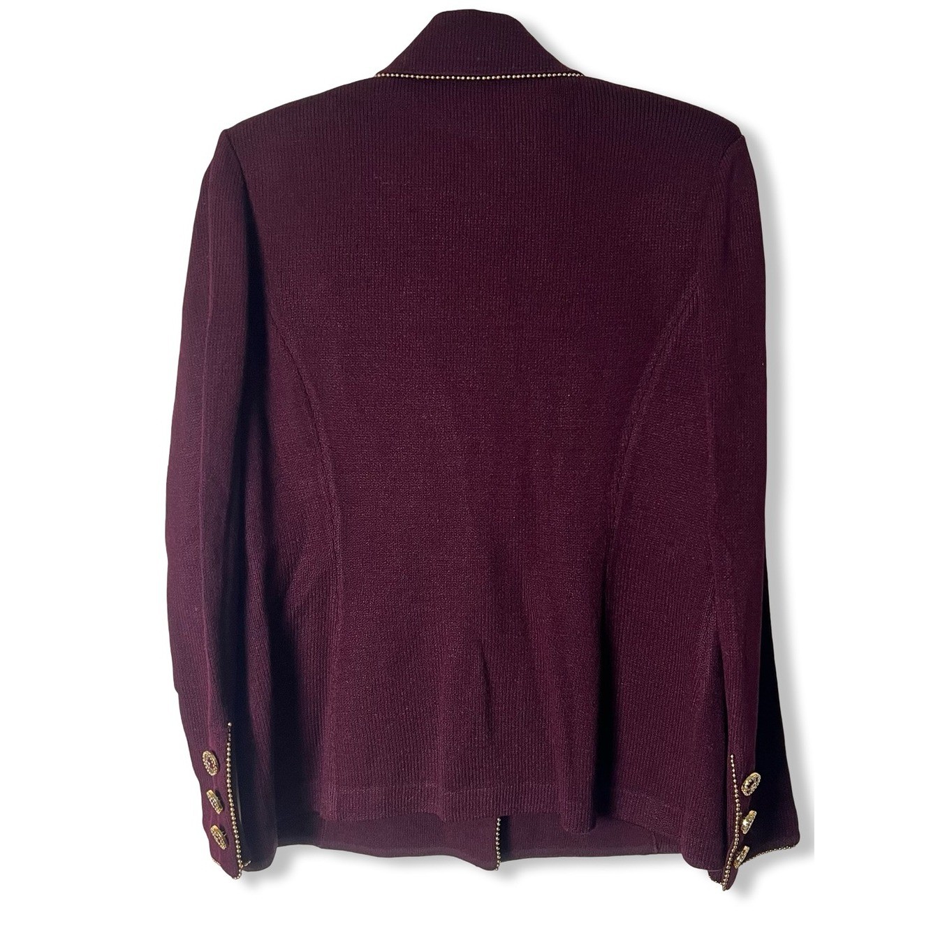 VTG ST JOHN Collection Burgundy Santana Knit Jacket Blazer Gold Beaded Trim Sz 6