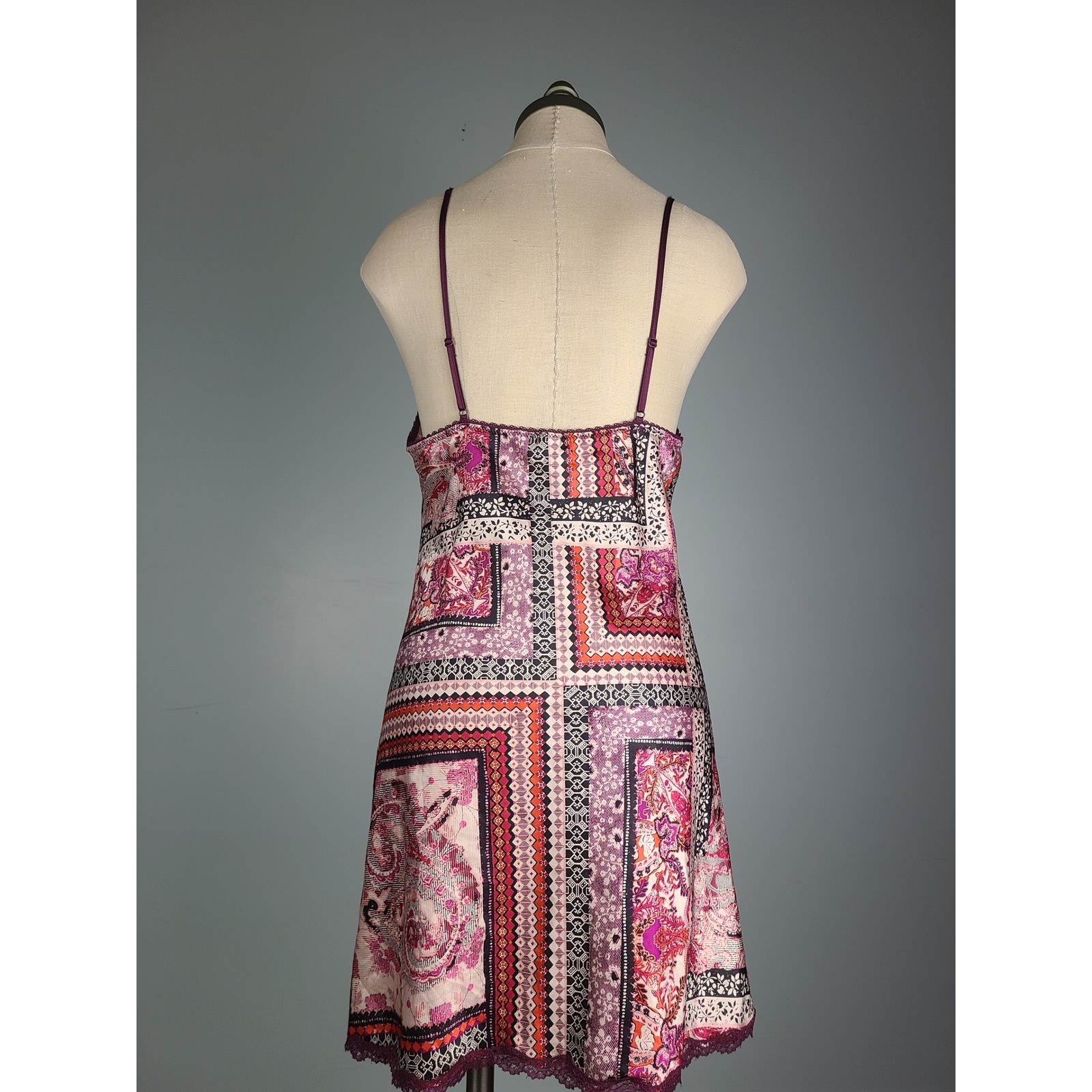 Victoria’s Secret Sz M Satin Slip Mini Dress Pink Patchwork Lacy Euro Summer Y2K