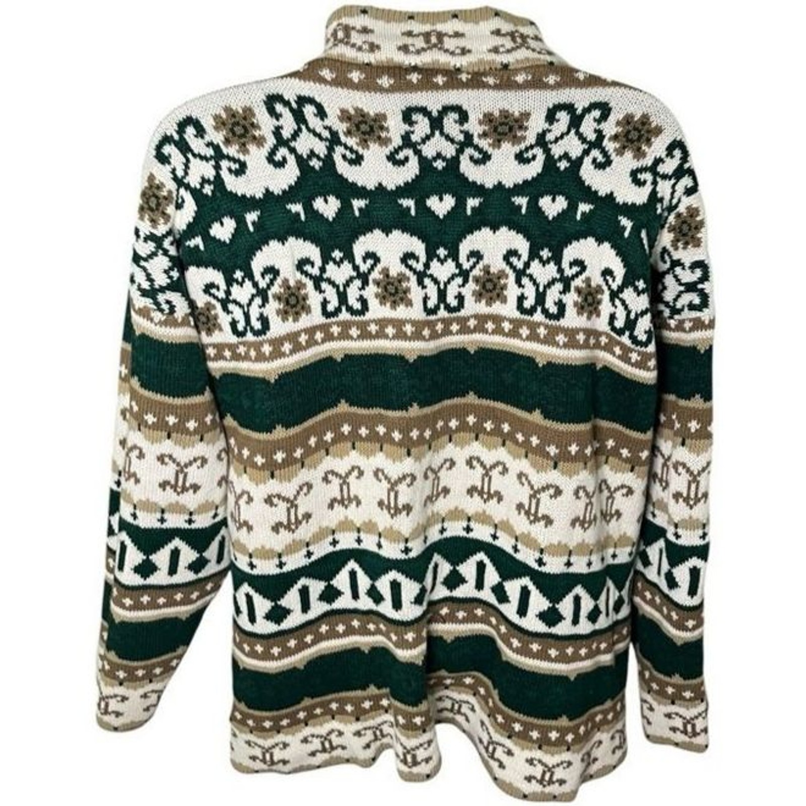 Vintage 80s Just For Women Nordic Fair Isle Turtleneck Sweater USA Green