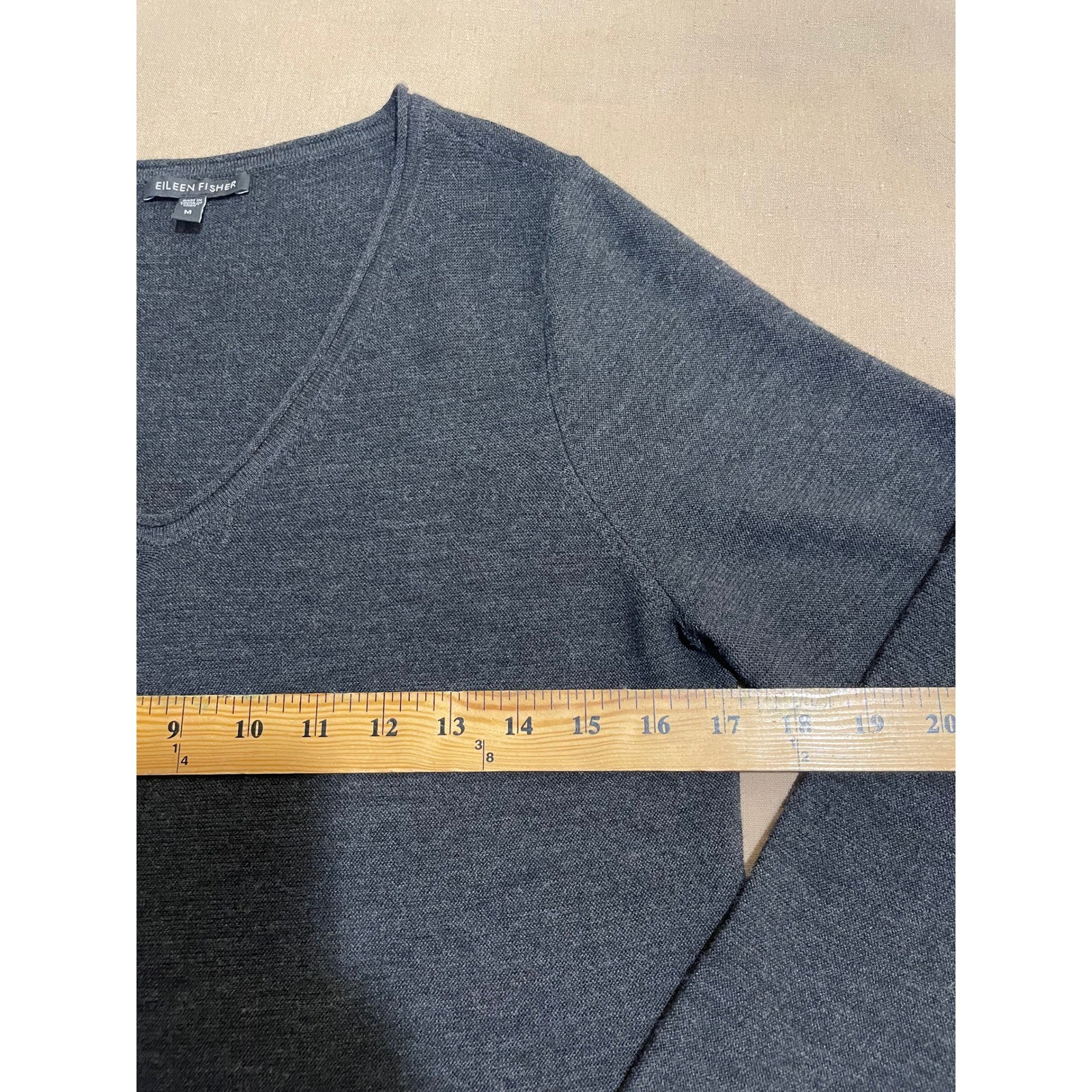 Eileen Fisher V Neck Tunic Top Sz M Black Merino Wool Capsule Minimalist Career