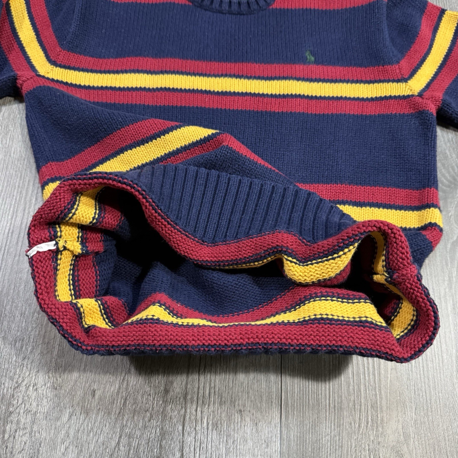 Vintage 90s Polo Ralph Lauren Striped Cotton Sweater Navy Red Yellow Youth M