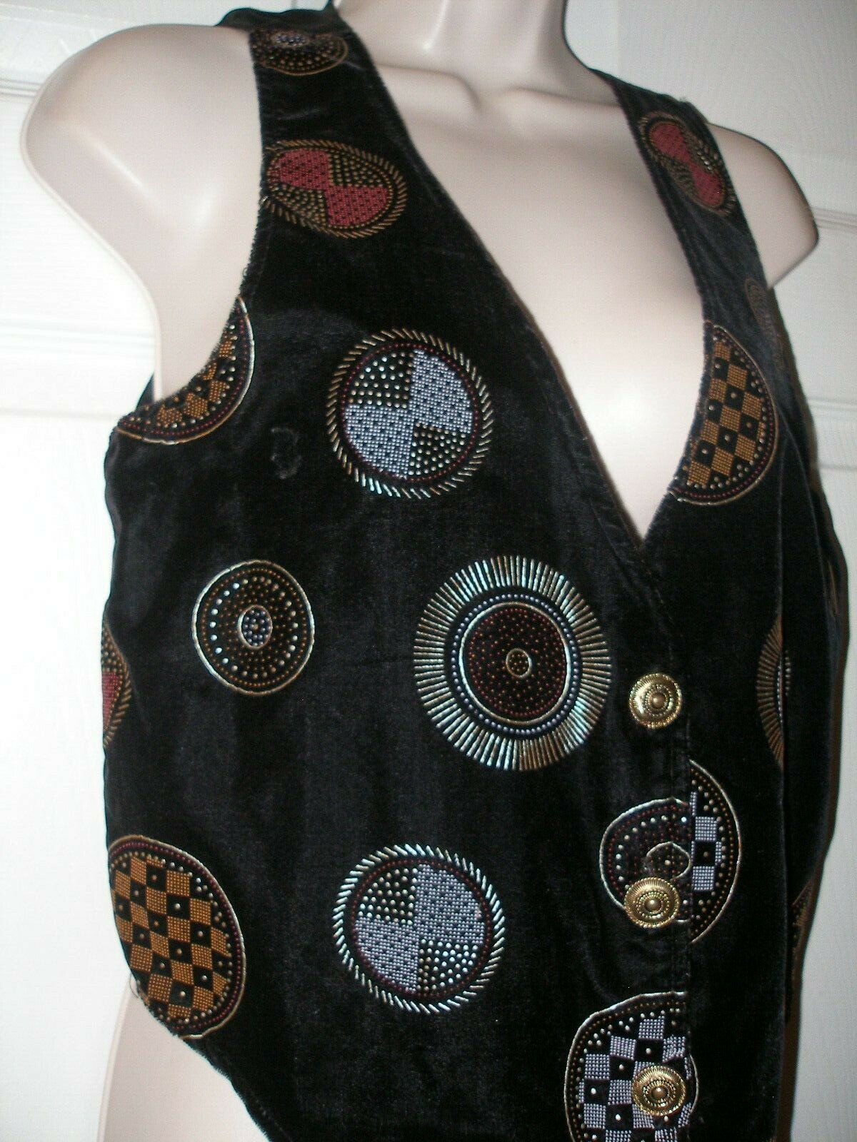 TR Bentley Vintage Small Velvet Black Vest Gold Metallic Circular Decals
