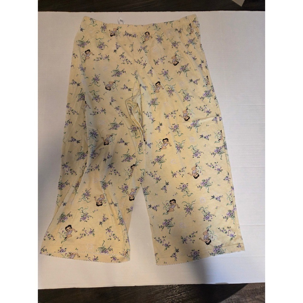 Betty Boop Vintage Floral Pajama Pants Yellow Sleepwear Lounge Bottoms XL