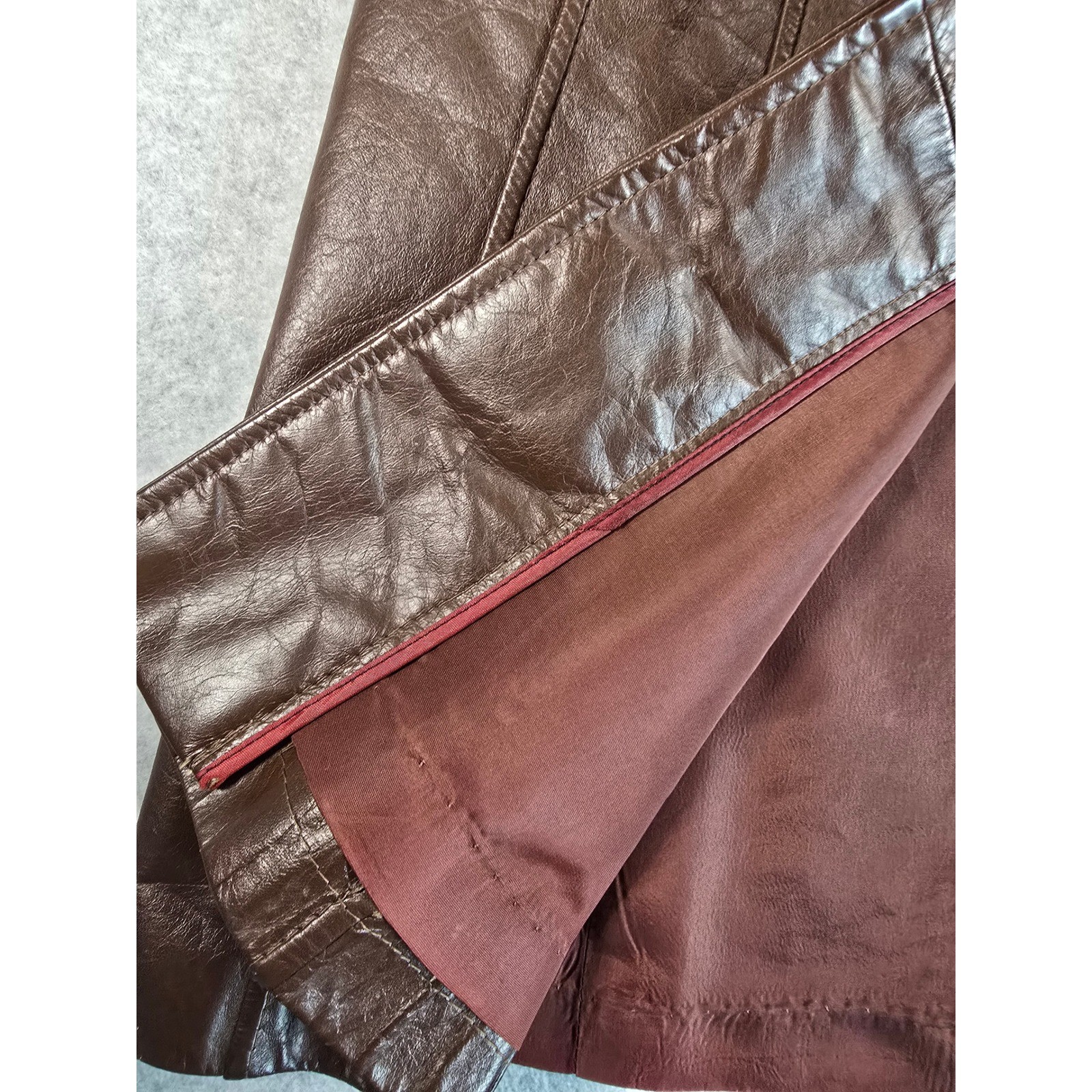 Vintage 70s Brown Leather Trench Coat Long Belted Womens 14 Junior Gallery Retro