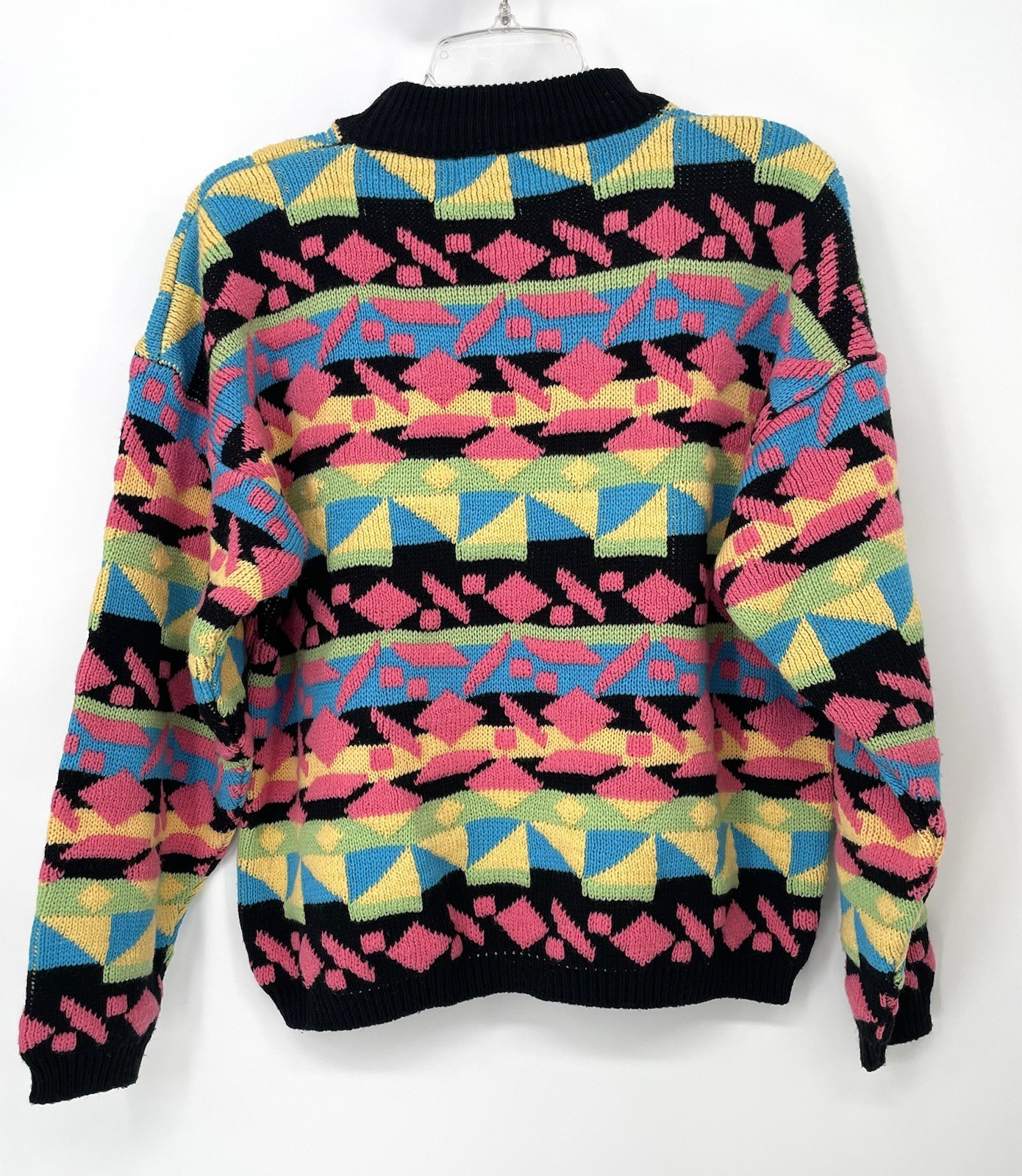 VTG 1980s Rainbow Geometric Oversized Slouchy Retro Mock Neck Knit Sweater med