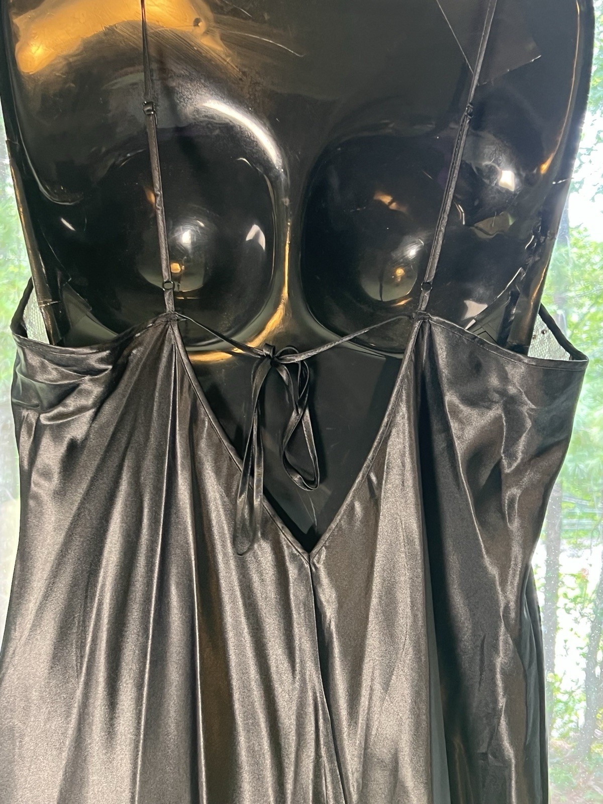 VTG sequin bias cut Silky Cacique Long BLACK EMPIRE SPLIT LINGERIE NIGHT GOWN L