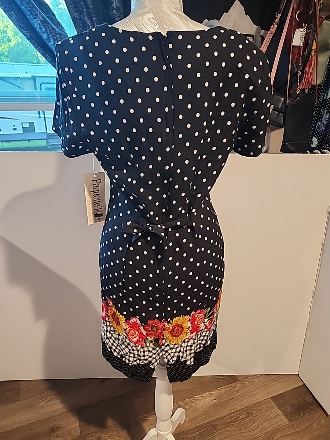 NWT Vintage Paquette Too Black Floral And Pokeadot Midi Size 10