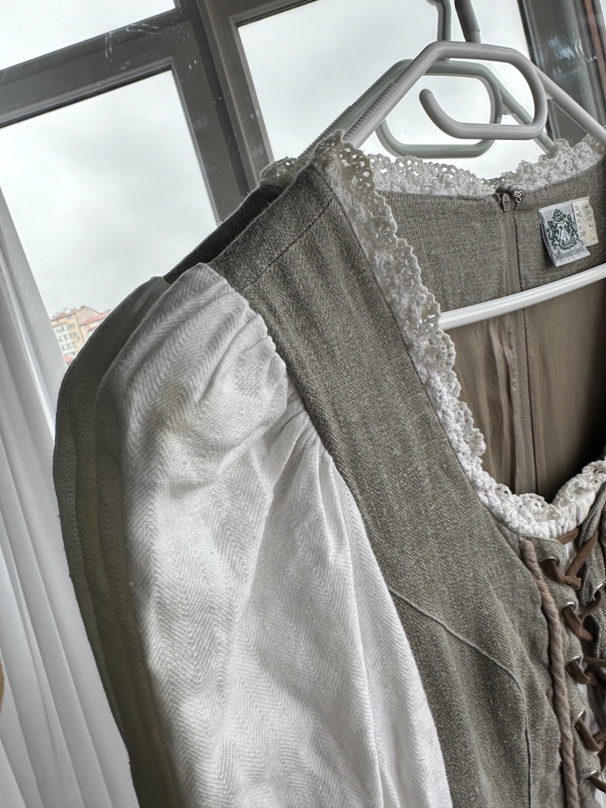 Vintage Hammerschmid Bavarian Austria Style Linen Woman Folk Long Dress Sz M