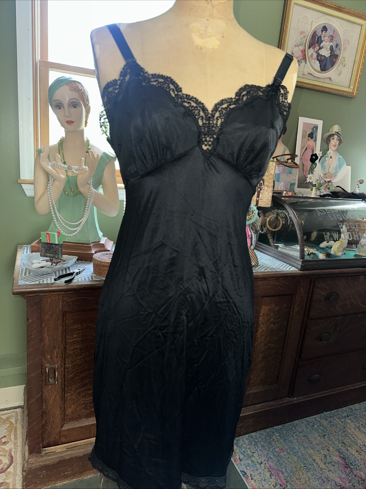 Vintage USA Nylon Aristocraft Superior USA Womens Slip Black Slip 34 Pinup Girl