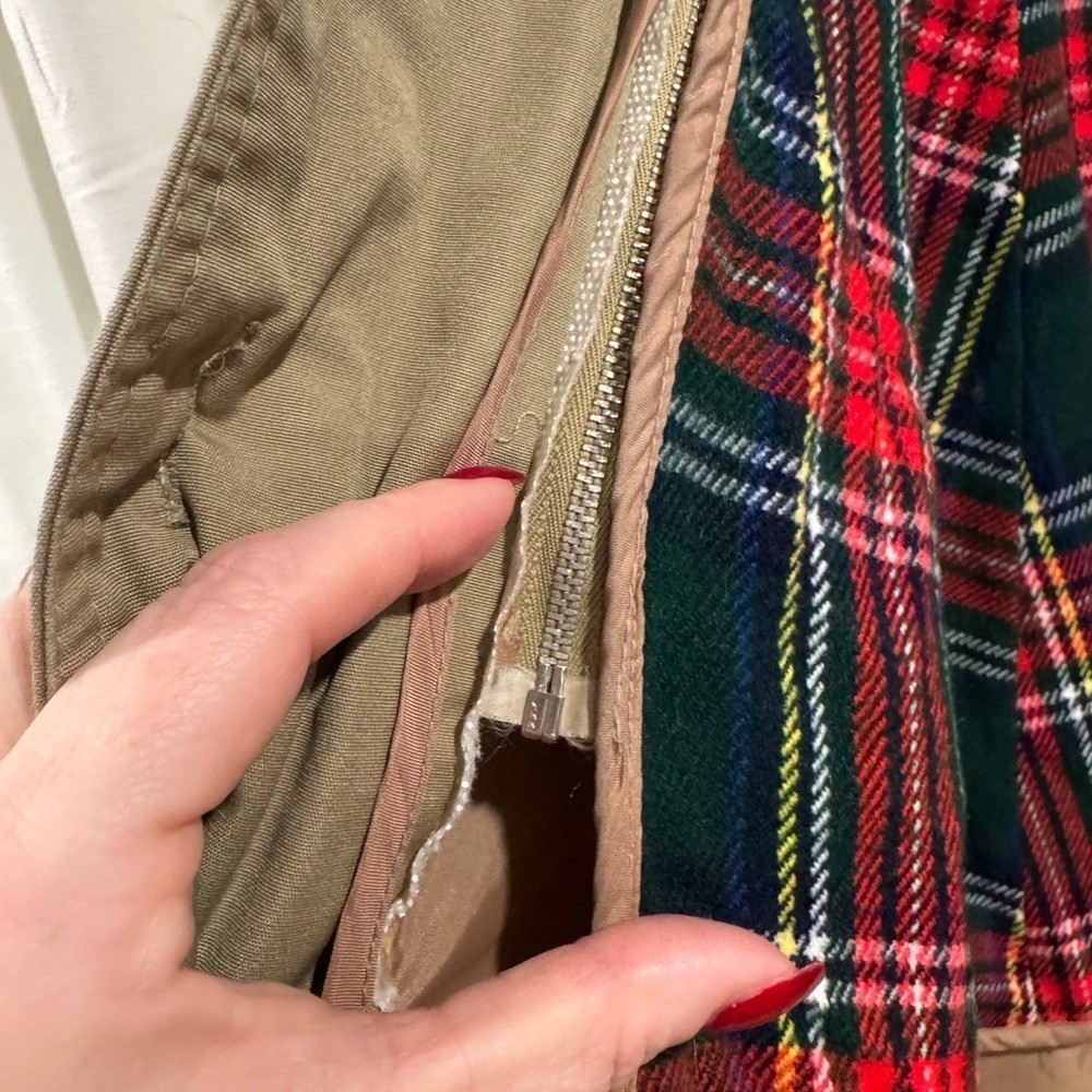 Vintage Khaki Trench Coat with Removable Plaid Liner Tan Belted Overcoat Size 8