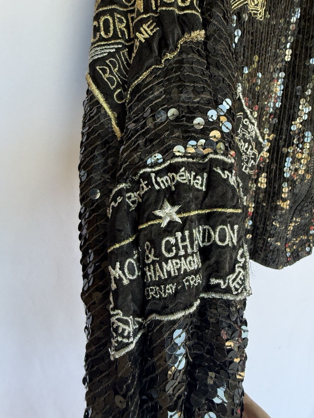 Vintage 80s MODI Silk Sequin Womens Jacket Champagne Label Size M Glam Maximalis