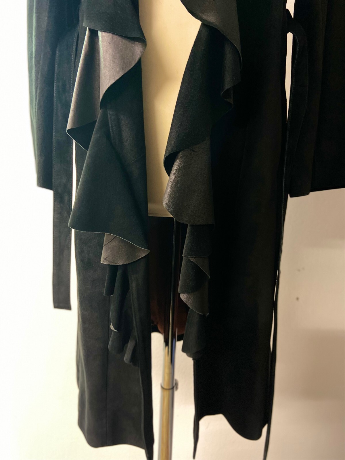 Showcase Your Style with this fancy suede coat with ruffle trim | Size M