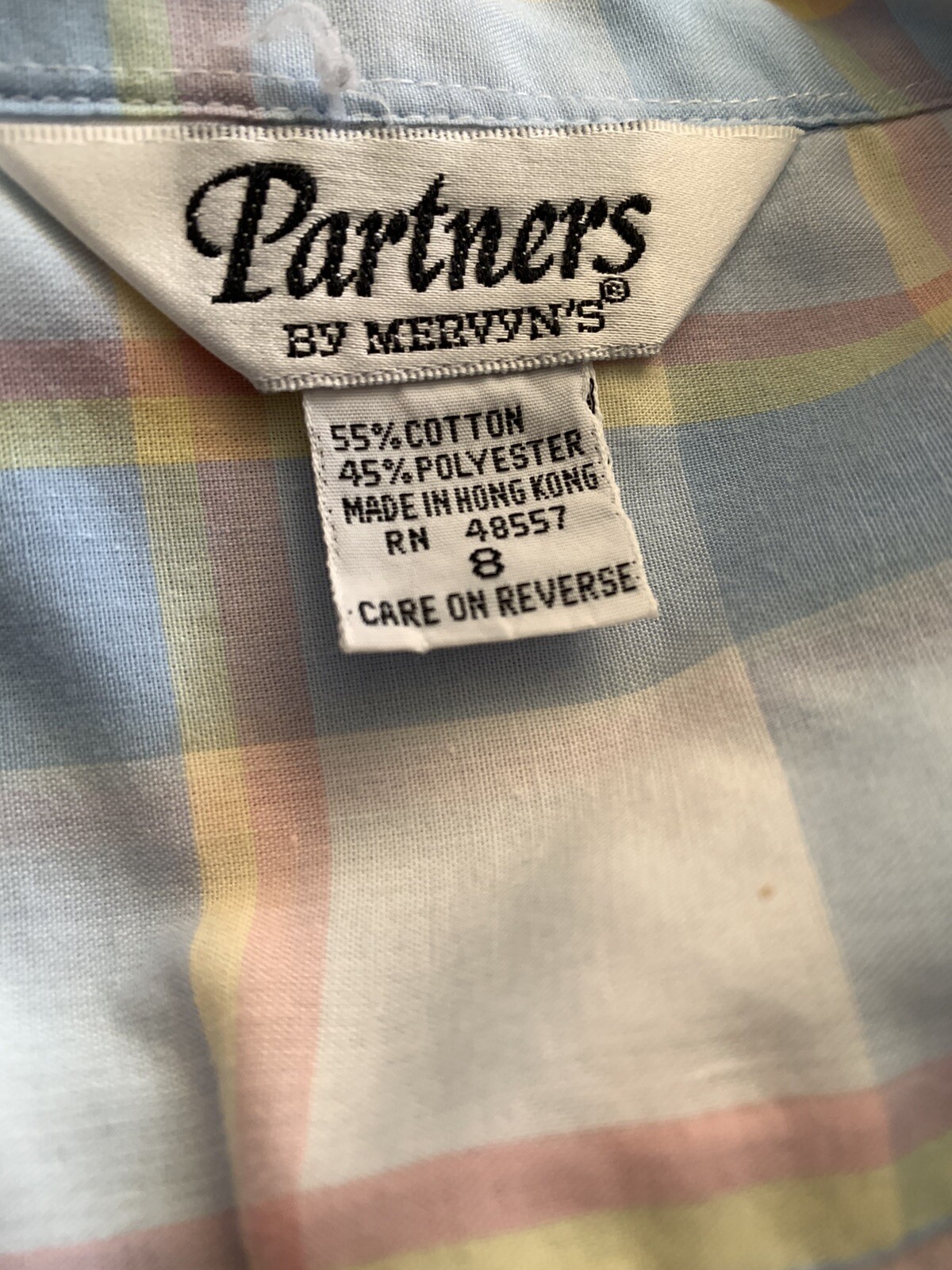 Partners by Mervyns Vintage plaid top 70s 80s Blouse Shirt Button Up Pastel Sz 8