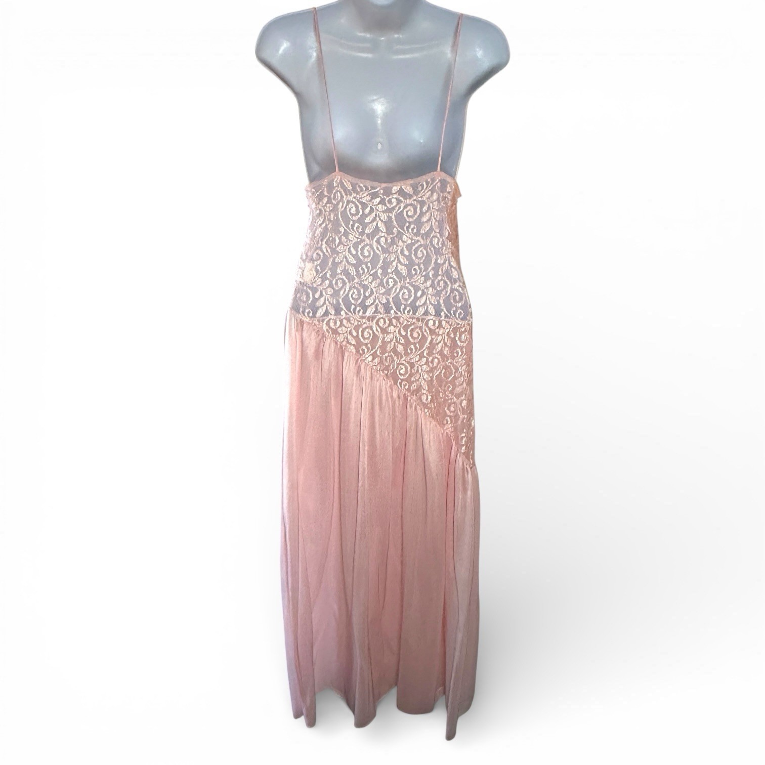 Vintage Pink Lace Slip Size Small Nightgown Lingerie Lace Ethereal Fairy Whimsi