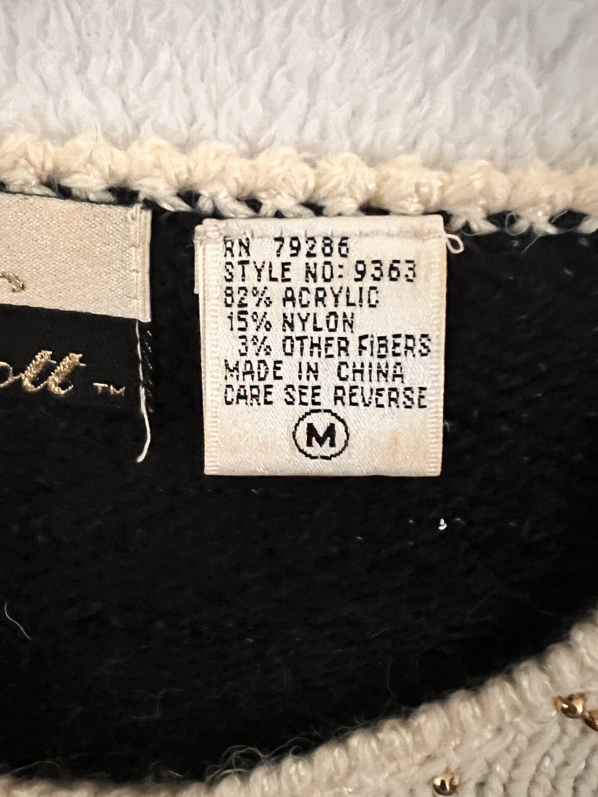 Dana Scott Womens M Vintage Sweater Black & Cream Gold Beads Party Holiday