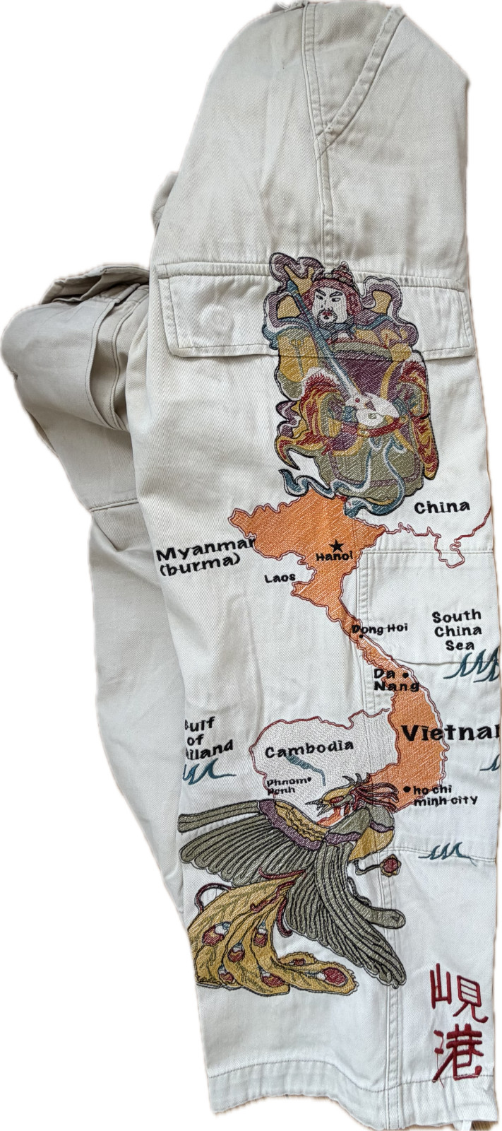 Vintage Y2K Da Nang „Surplus Indo-Chine” Embroidered Vietnam Map Cargo Pants