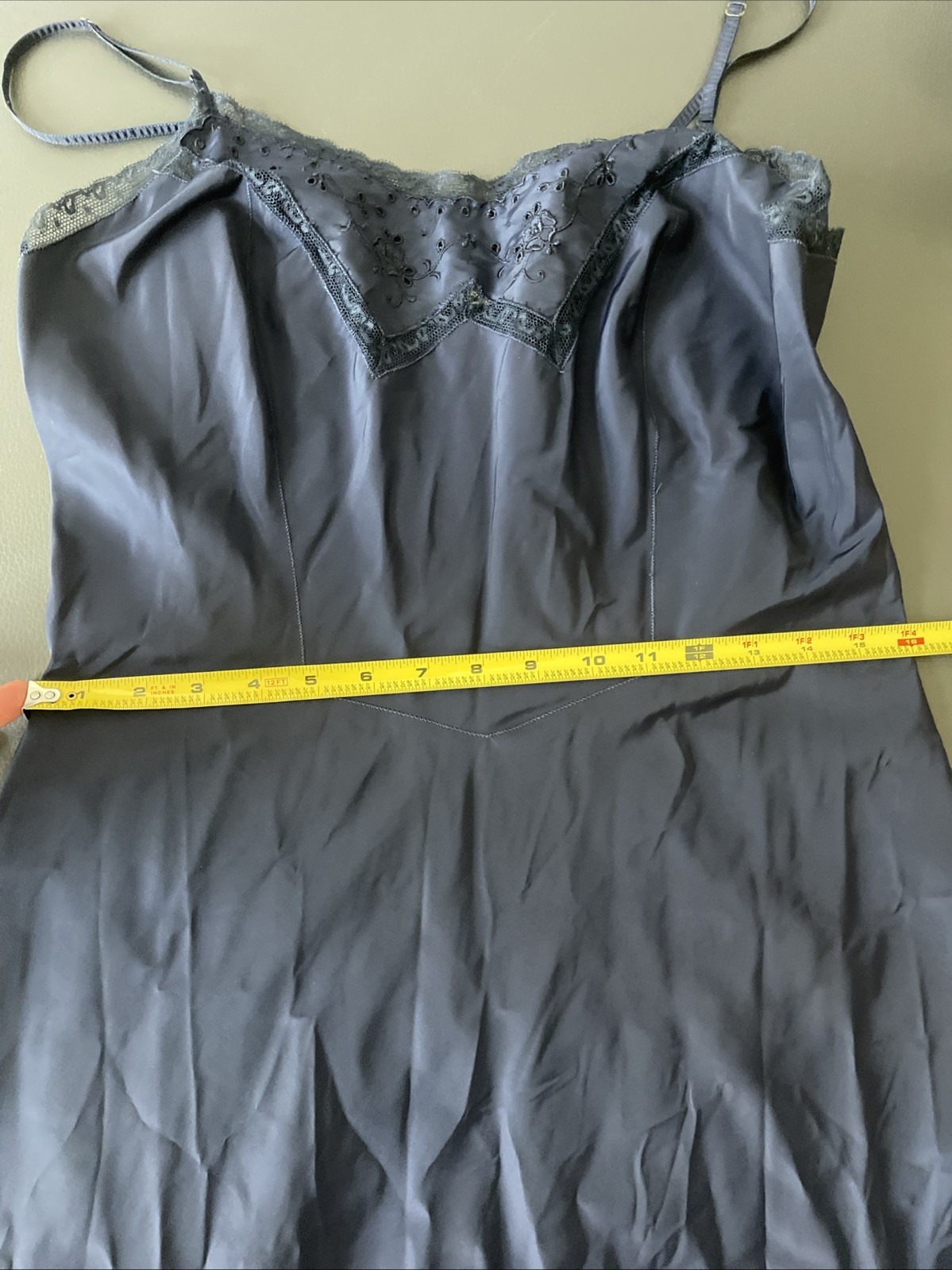 VTG 50’s BARBIZON Endear Tafredda Full Slip Dress Sz S-M Navy Blue Pleat Hem Zip