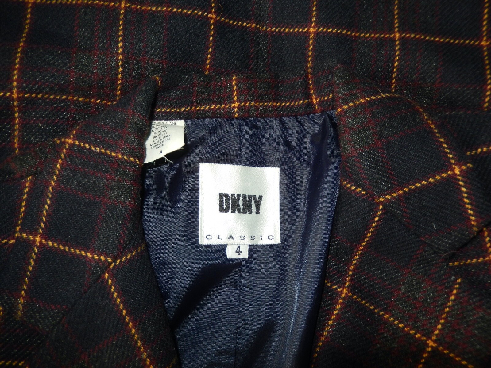 Vintage 90’s Y2K Plaid Schoolboy Blazer Jacket Preppy DKNY Blue Brown 3 Button