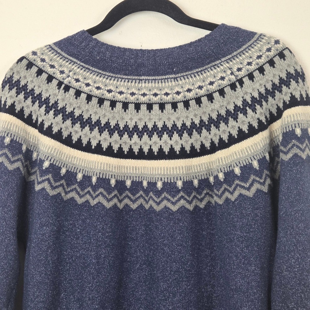 Weatherproof Vintage Sweater Womens Large Blue Fair Isle Crew Neck Pullover L