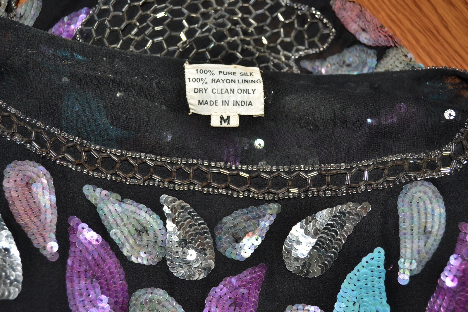 Pure Silk Vtg 1980 s Sequin Embroidered Beaded Blouse Designer Blouse sz M