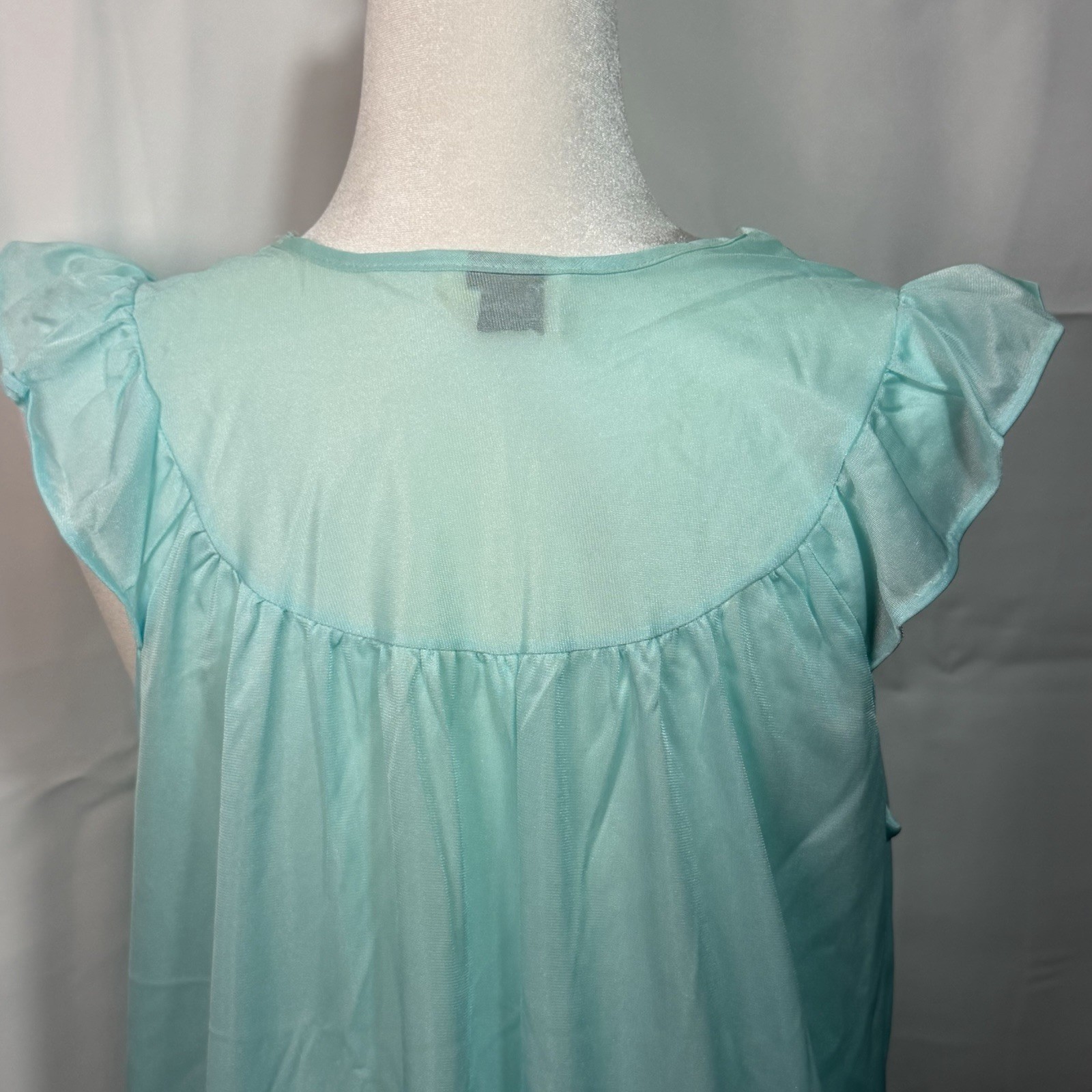 Vintage Paramount New York Turquoise Nightgown 80s Floor Length Trad L/XL