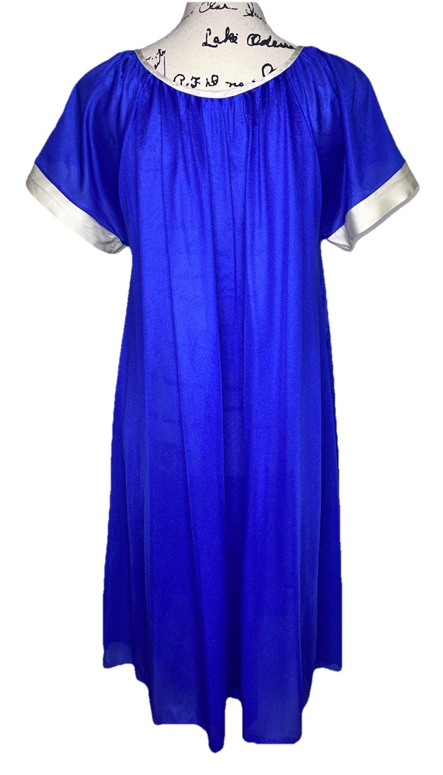 Vtg 80s Finesse Embroidered Nightgown Womens OSFM SM/LG Royal Blue Sleepwear
