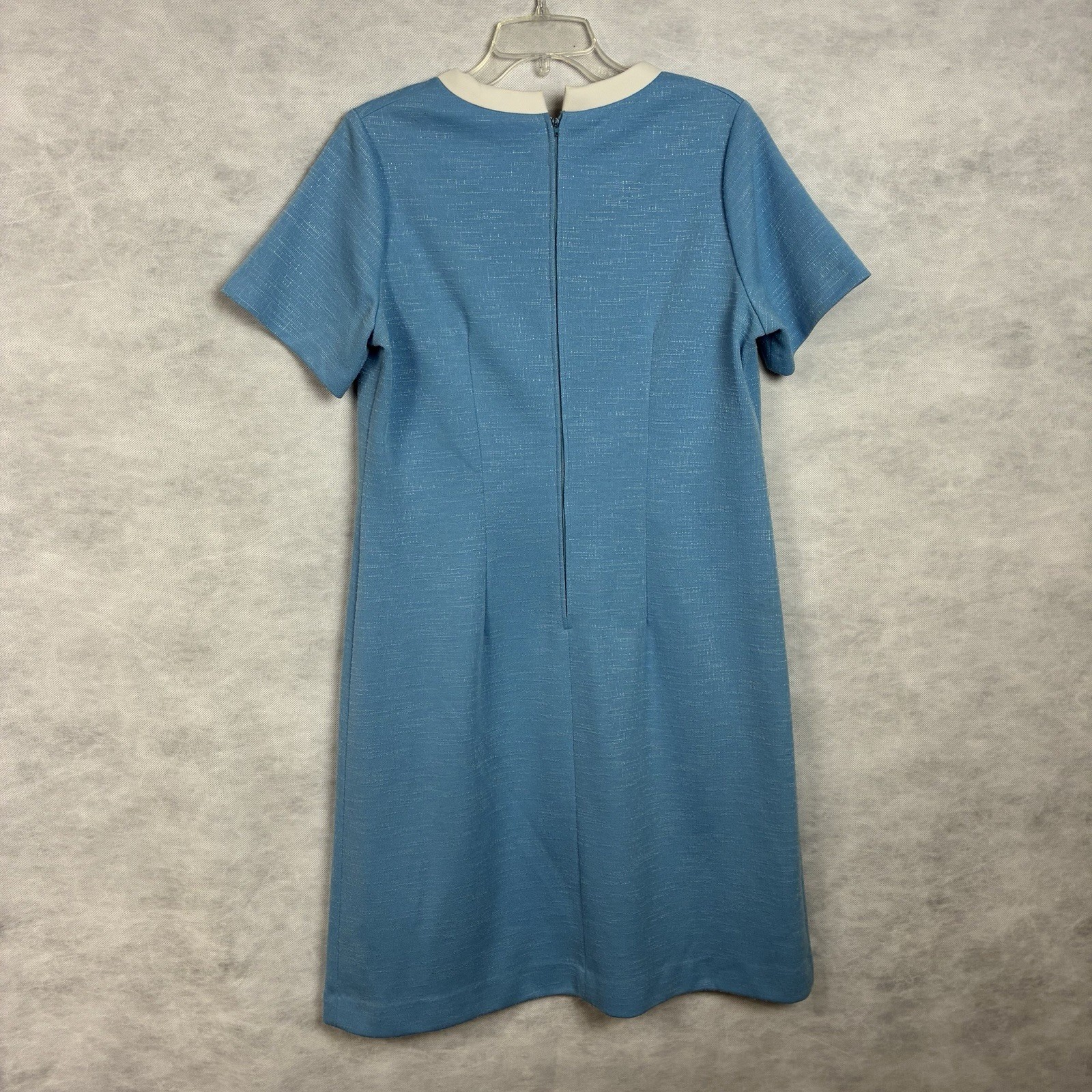 Vintage 60s Mynette Dress Womens Sz Large Blue Textured Mod Shift Stained